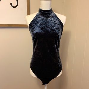 SOLD gunmetal grey crushed velvet bodysuit
